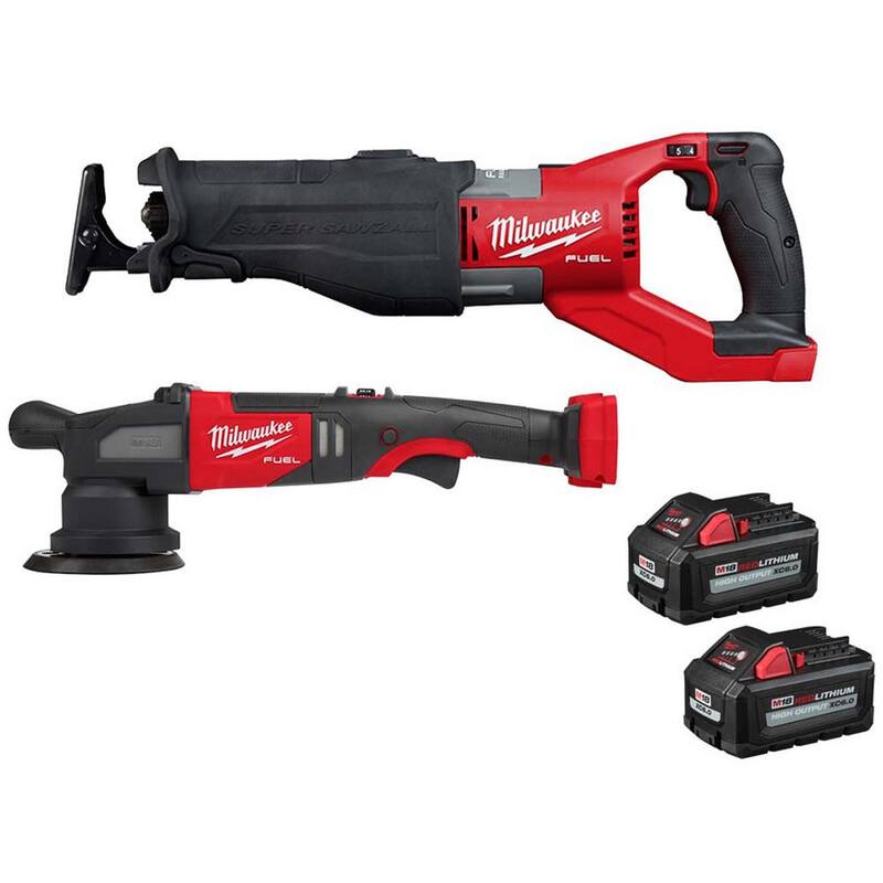 Milwaukee M18 FUEL 18V Lith-Ion Brushless Sierra recíproca inalámbrica Super SAWZALL con pulidor y (2) baterías de alto rendimiento de 6.0Ah - 2722-20-2684-20-48-11-1862