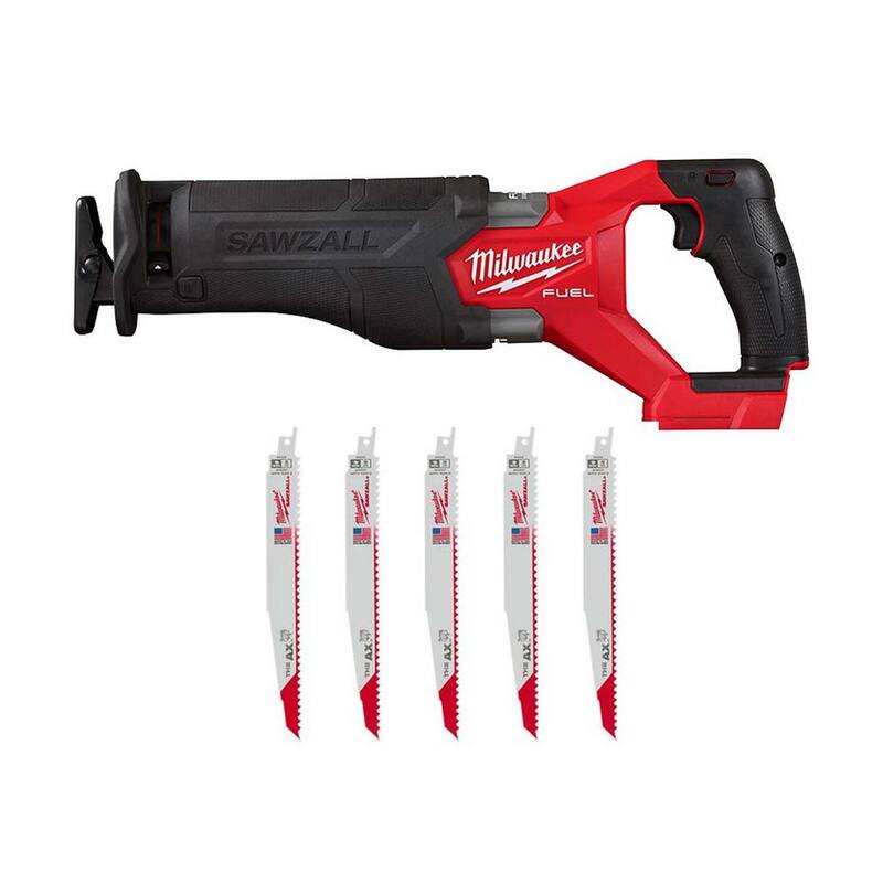 Milwaukee M18 FUEL GEN-2 18V Lithium-Ion Brushless Cordless SAWZALL Reciprocating Saw (Herramienta solamente) con hojas (5 piezas) - 2821-20-48-00-5026S
