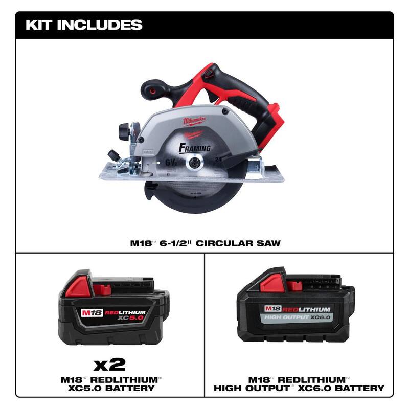 Si la marca del producto no es traducible, esto sería: Milwaukee M18 18V Sierra Circular Inalámbrica de Iones de Litio de 6-1/2 pulgadas con Batería M18 (1) de Alto Rendimiento de 6.0Ah y (2) Baterías de 5.0Ah - 2630-20-48-11-1856