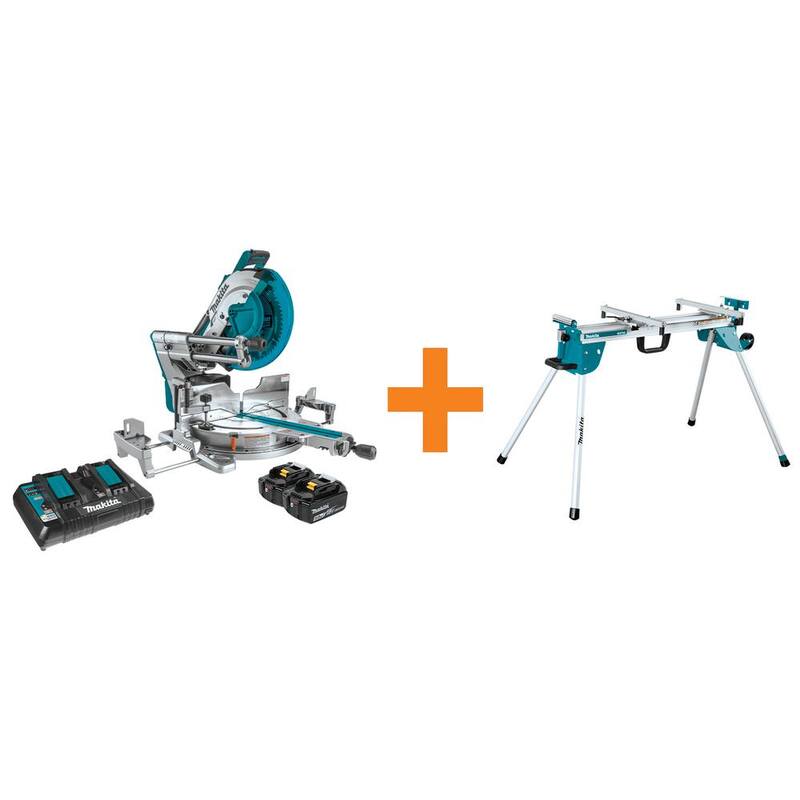 Makita 18V X2 LXT (36V) Sierra de inglete compuesta deslizante de bisel doble de 12 pulgadas sin escobillas con soporte de sierra de inglete plegable compacto - XSL07PT-WST06