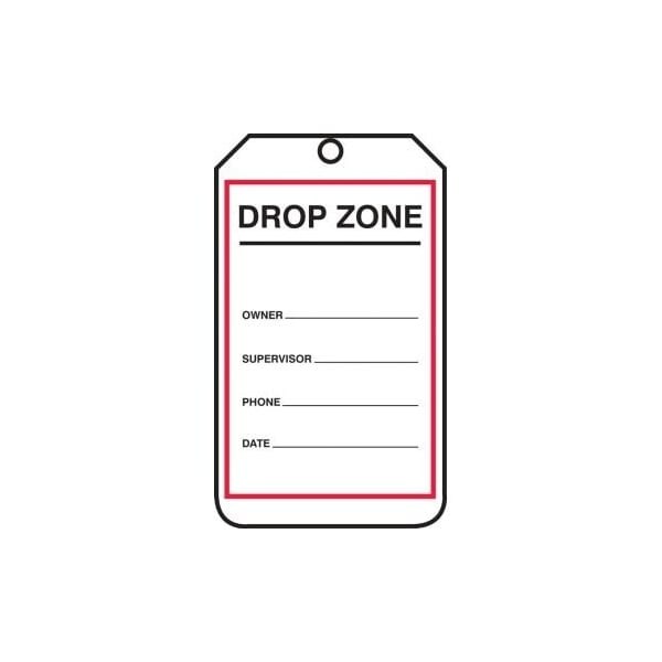 Accuform Safety Tags, DROP ZONE, 5.75in x 3.25in, RP-Plastic, 25PK - MDZT001PTP