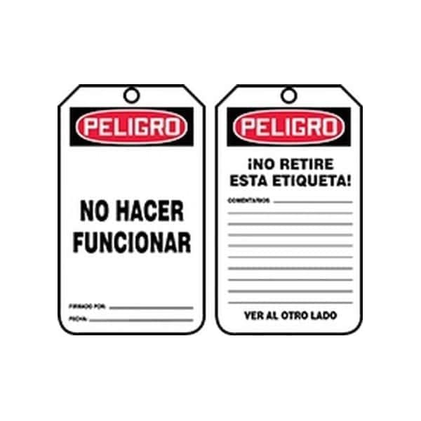 Accuform Spanish Safety Tags, DANGER DO NOT OPERATE, 5.75in x 3.25in, HS-Laminate, 25PK - SHMDT189LTP