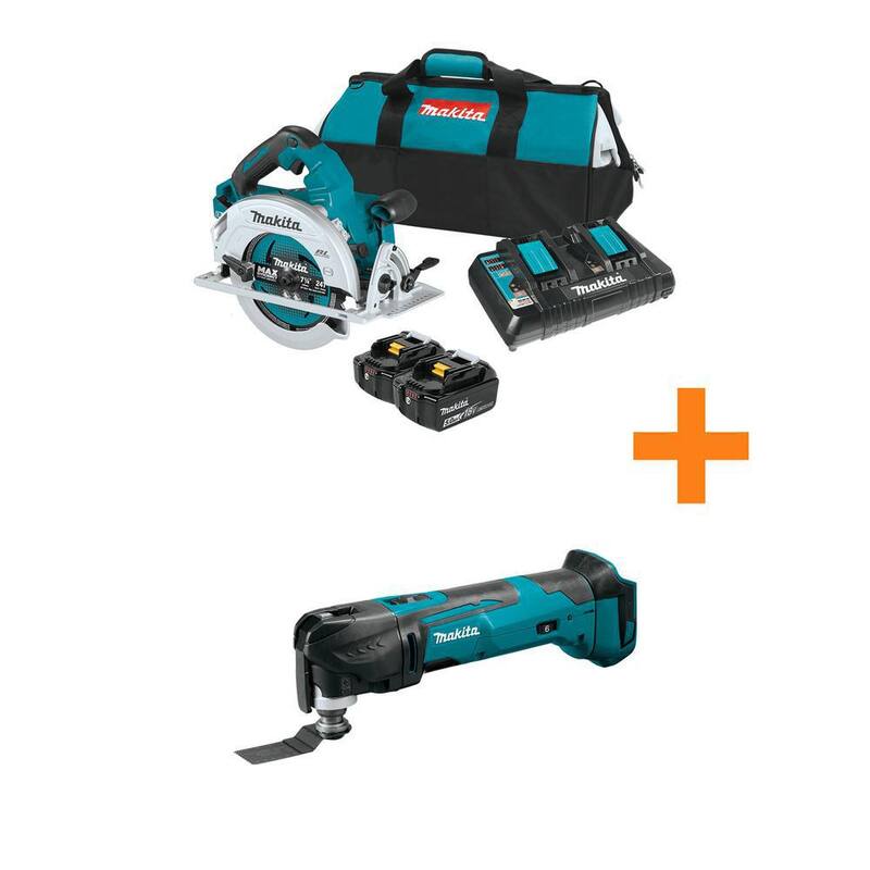 Kit de sierra circular sin escobillas Makita 18V X2 LXT (36V) de 7-1/4 pulgadas con batería de 5.0Ah y herramienta oscilante multiusos de velocidad variable 18V LXT - XSH06PT-XMT03Z