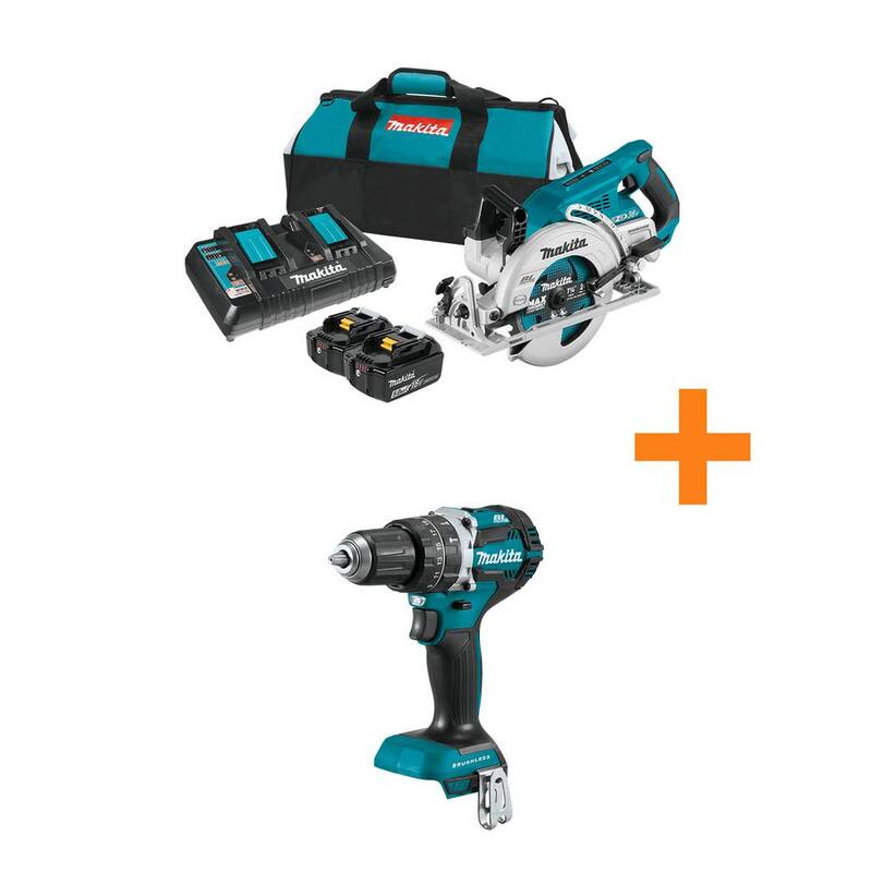 Makita 18V X2 LXT 5.0Ah (36V) Sierra Circular Inalámbrica 7-1/4 in. con mango trasero sin escobillas, kit con regalo de Taladro Atornillador Inalámbrico 18V LXT sin escobillas - XSR01PT-XPH12Z
