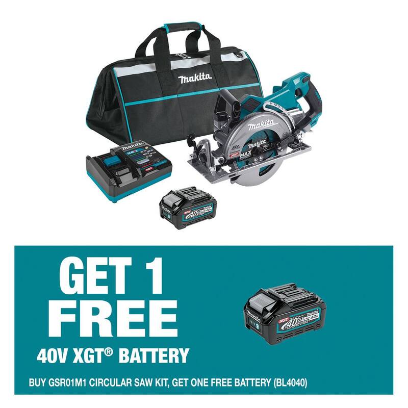 Sierra circular Makita 40V Max XGT inalámbrica sin escobillas de 7-1/4 pulgadas con mango trasero (kit de 4.0 Ah) con batería adicional 40V Max XGT 4.0Ah - GSR01M1-BL4040