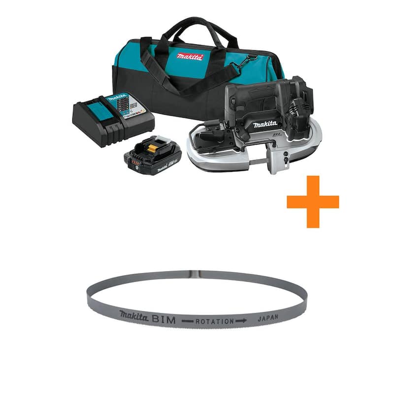 Sierra de banda inalámbrica compacta sin escobillas Makita 18V LXT Sub-Compact Kit (2.0Ah) con hoja de sierra portátil de 28-3/4 in. 18 TPI - XBP05R1B-E04139