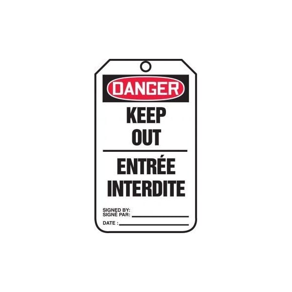 Accuform French Bilingual Safety Tags, DANGER KEEP OUT, 5.75in x 3.25in, RP-Plastic, 25PK - TCF112PTP