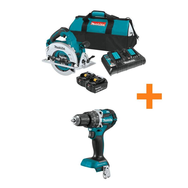 Kit de Sierra Circular sin escobillas de 7-1/4 pulgadas Makita 18V X2 LXT (36V) 5.0Ah con Taladro Martillo sin escobillas de 1/2 pulgadas 18V LXT - XSH06PT-XPH12Z
