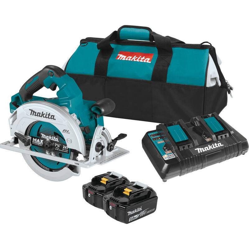 Juego de Sierra Circular Inalámbrica sin Escobillas de Ion de Litio de 7-1/4 pulgadas 18V X2 LXT de Makita 5.0Ah con 18V LXT 3-1/4 pulgadas Cepillo Inalámbrico de Regalo - XSH06PT-XPK01Z