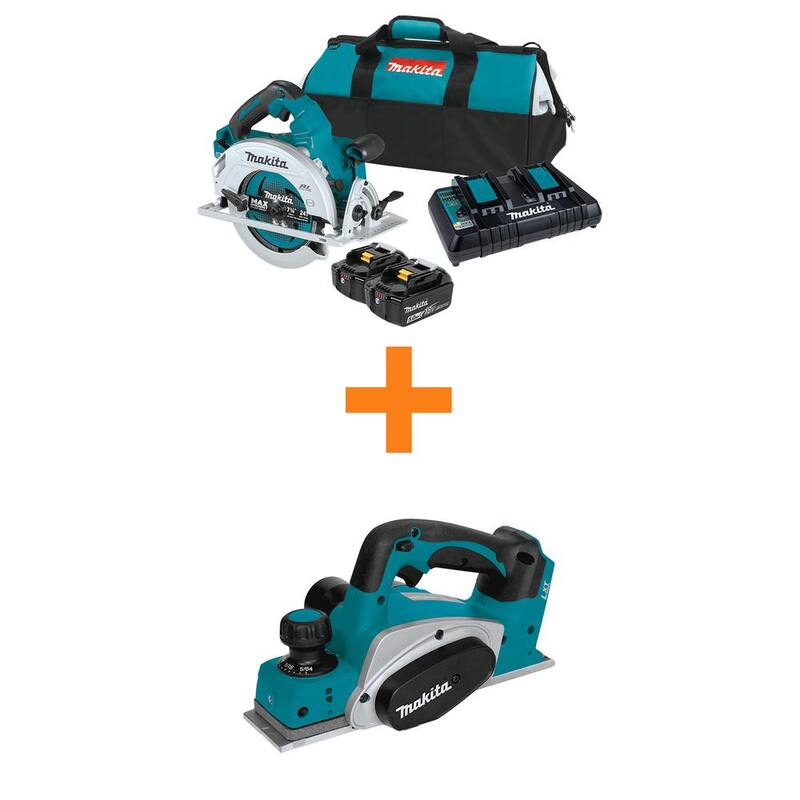 Juego de Sierra Circular Inalámbrica sin Escobillas de Ion de Litio de 7-1/4 pulgadas 18V X2 LXT de Makita 5.0Ah con 18V LXT 3-1/4 pulgadas Cepillo Inalámbrico de Regalo - XSH06PT-XPK01Z