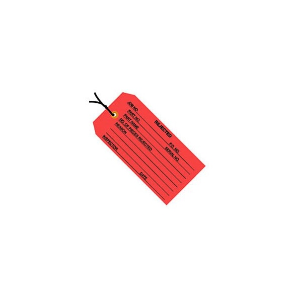 Box Packaging Global Industrial Inspection Tag inRejectedin Pre Strung #5 4-3/4inL x 2-3/8inW Red 1000/Pk - G20032