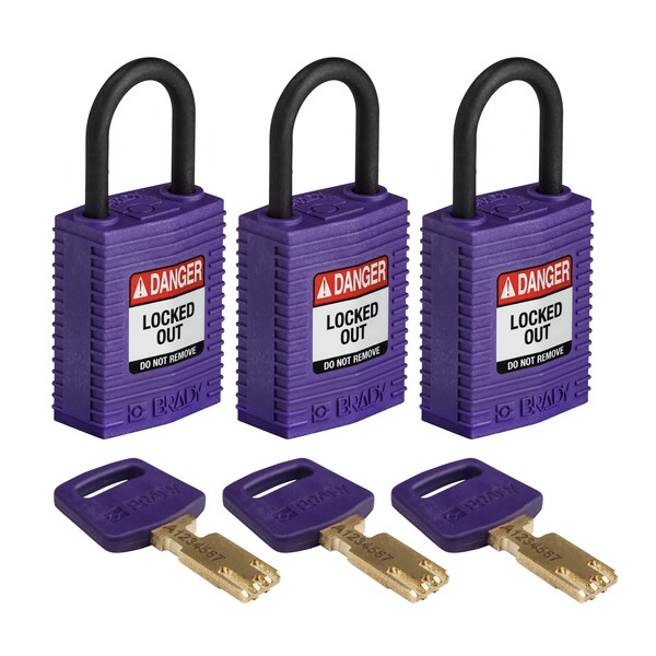 Brady Safekey Lockout Padlock Nylon Purple 1.0" P - CPT-PRP-25PL-KA3PK