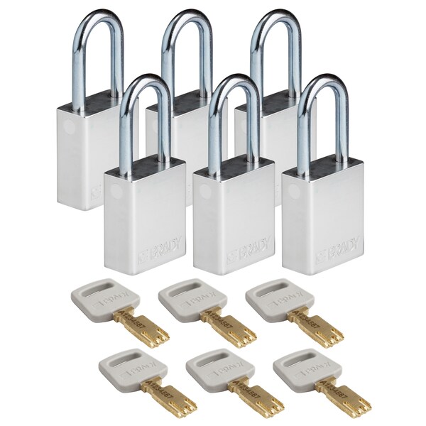 Brady Safekey Lockout Padlock Aluminum Silver 1.5 - ALU-SLV-38ST-KA6PK
