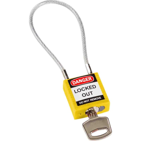 Brady Compact Nylon Padlock 4.2 in Steel Shackle KD Yellow with 7.87 in Cable - 146121