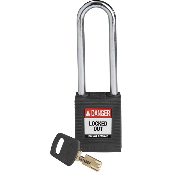 Brady Safekey Lockout Padlock Nylon Black 3.0" Steel S - NYL-BLK-76ST-KD