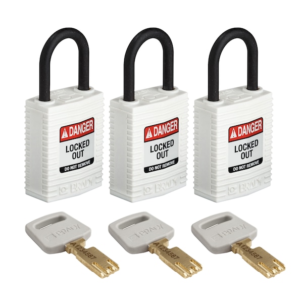 Brady Safekey Lockout Padlock Nylon White 1.0" Pl - CPT-WHT-25PL-KA3PK
