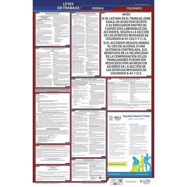 Jj Keller Labor Law Poster, Fed/STA, CO, SP, 26inH, 3yr - 400-CO-3