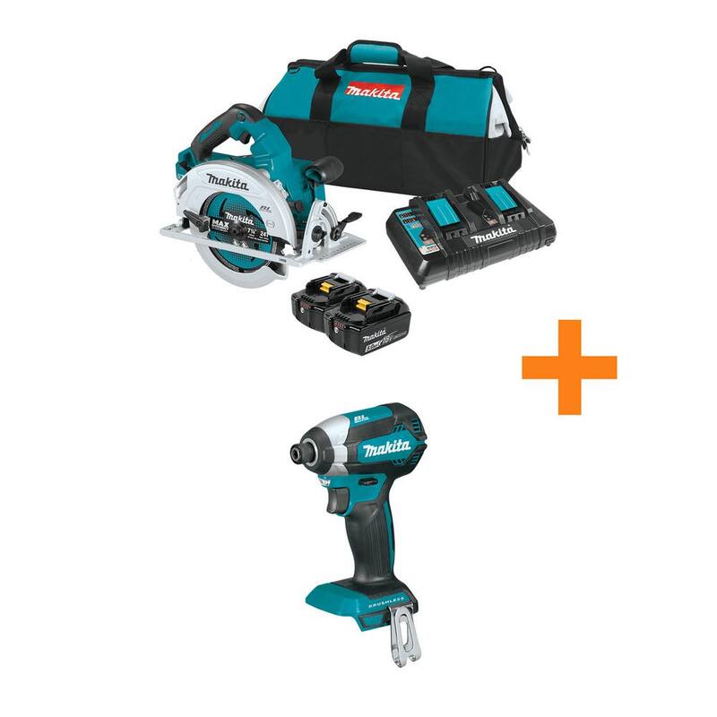 Kit de sierra circular Makita 18V X2 LXT (36V) Brushless de 7-1/4 pulgadas con batería de 5.0Ah y destornillador de impacto de 1/4 de pulgada Brushless 18V LXT - XSH06PT-XDT13Z