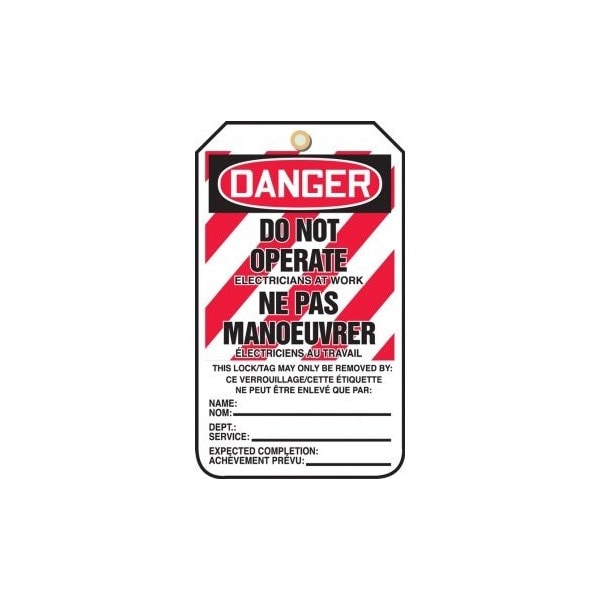 Accuform French Bilingual Safety Tags, DANGER DO NOT OPERATE ELECTRICIANS AT WORK, 5.75in x 3.25in, 5PK - TCF210LTM