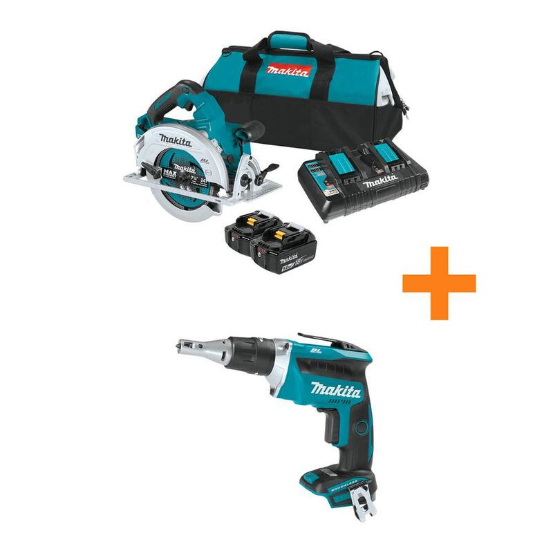 Sierra circular Makita 18V X2 LXT (36V) sin escobillas de 7-1/4 pulgadas con kit de batería de 5.0Ah y destornillador seco sin escobillas de 18V LXT - XSH06PT-XSF03Z
