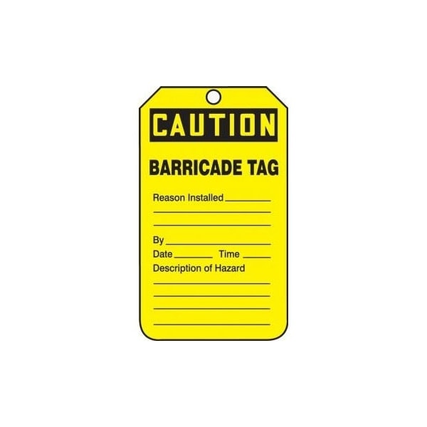 Accuform Safety Tags, CAUTION BARRICADE TAG, 5.75in x 3.25in, RP-Plastic, 5PK - TAB105PTM