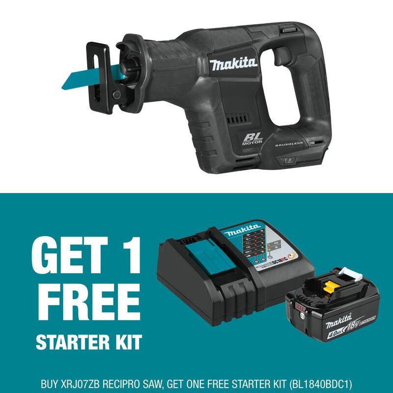 Makita 18V LXT Sub-Compact Brushless Recipro Saw con batería de iones de litio LXT de 18V 4.0Ah y paquete de inicio de cargador - XRJ07ZBBL1840BD