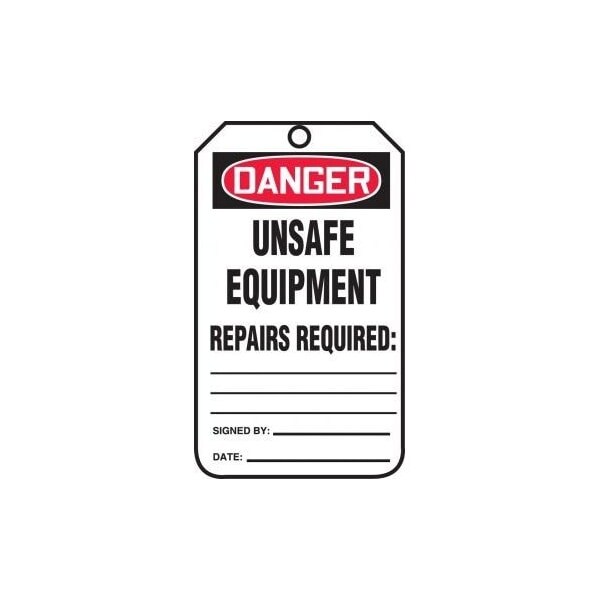 Accuform Safety Tags, DANGER UNSAFE EQUIPMENT REPAIRS REQUIRED, 5.75in x 3.25in, RP-Plastic, 5PK - MDT248PTM