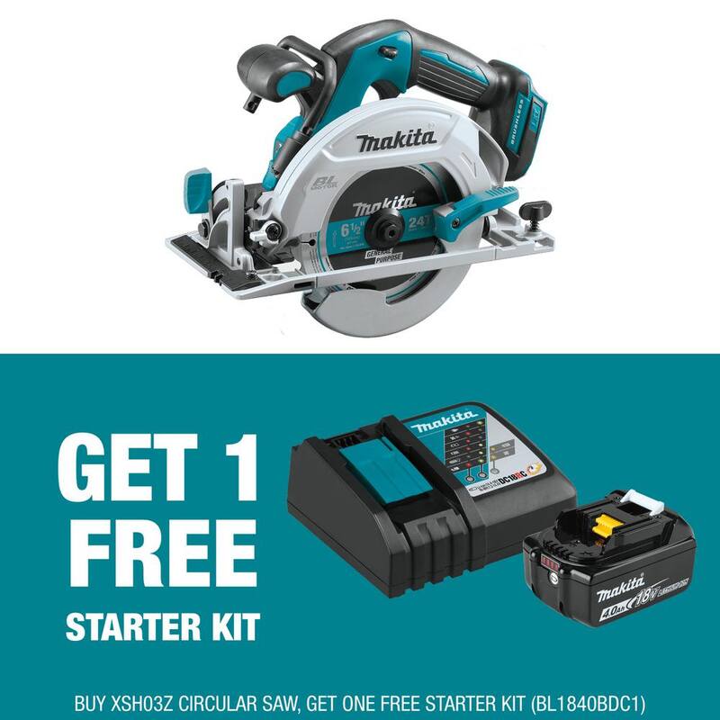 Sierra circular Makita 18V LXT de 6-1/2 pulgadas con batería de iones de litio de 18V 4.0Ah y paquete de inicio de cargador - XSH03ZBL1840BDC