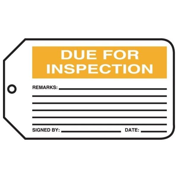 Accuform Safety Tags, DUE FOR INSPECTION, 5.75in x 3.25in, RP-Plastic, 25PK - MMT314PTP