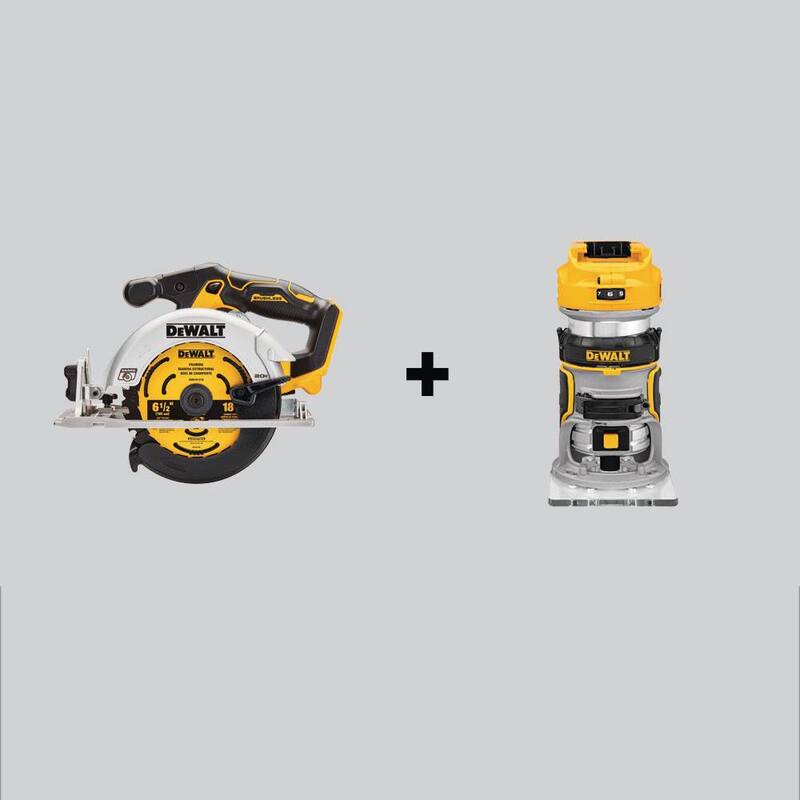Sierra circular inalámbrica sin escobillas DEWALT 20V MAX de 6-1/2 pulgadas y enrutador compacto inalámbrico sin escobillas DEWALT 20V MAX XR (Herramientas solamente) - DCS565BWDCW600B