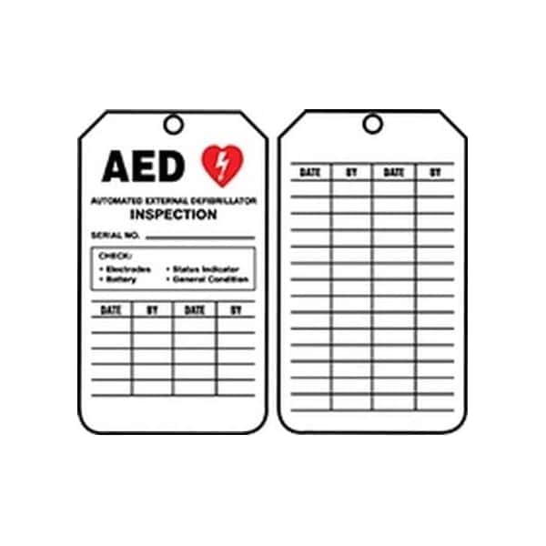 Accuform Safety Tags, AUTOMATIC EXTERNAL DEFIBRILLATOR INSPECTION, 5.75in x 3.25in, PF-Cardstock, 25PK - TRS345CTP