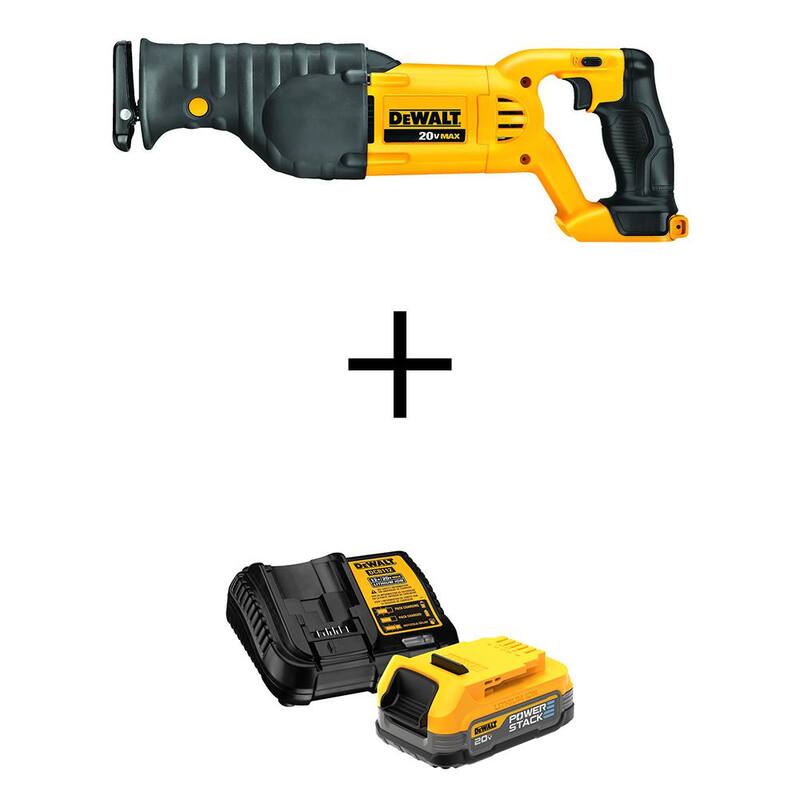 Sierra sable inalámbrica DEWALT 20V MAX de ion de litio con paquete de batería POWERSTACK 1.7 Ah y cargador - DCS380BWCBP034C