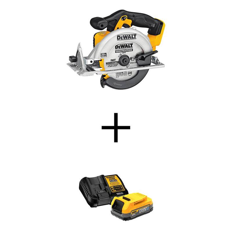 Sierra circular inalámbrica DEWALT 20V MAX de ion de litio de 6.5 pulgadas con batería POWERSTACK de 1.7 Ah y cargador - DCS391BWCBP034C