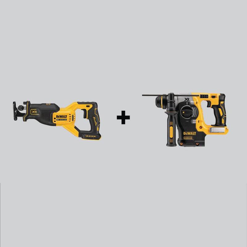 Si quieres traducir el título sin incluir la marca del producto, sería algo así:

Sierra recíproca inalámbrica sin escobillas DEWALT 20V MAX XR y martillo rotativo en L inalámbrico sin escobillas de 1 pulgada SDS Plus (solo herramientas) - DCS382BWDCH273B.