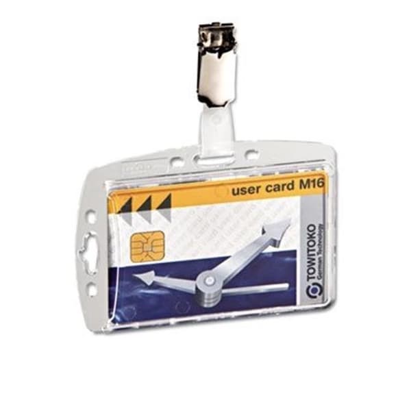 Durablue Durable 800519 Shell-Style ID Card Holder; Vertical-Horizontal; With Clip; Clear; 25 Per Pack - 800519