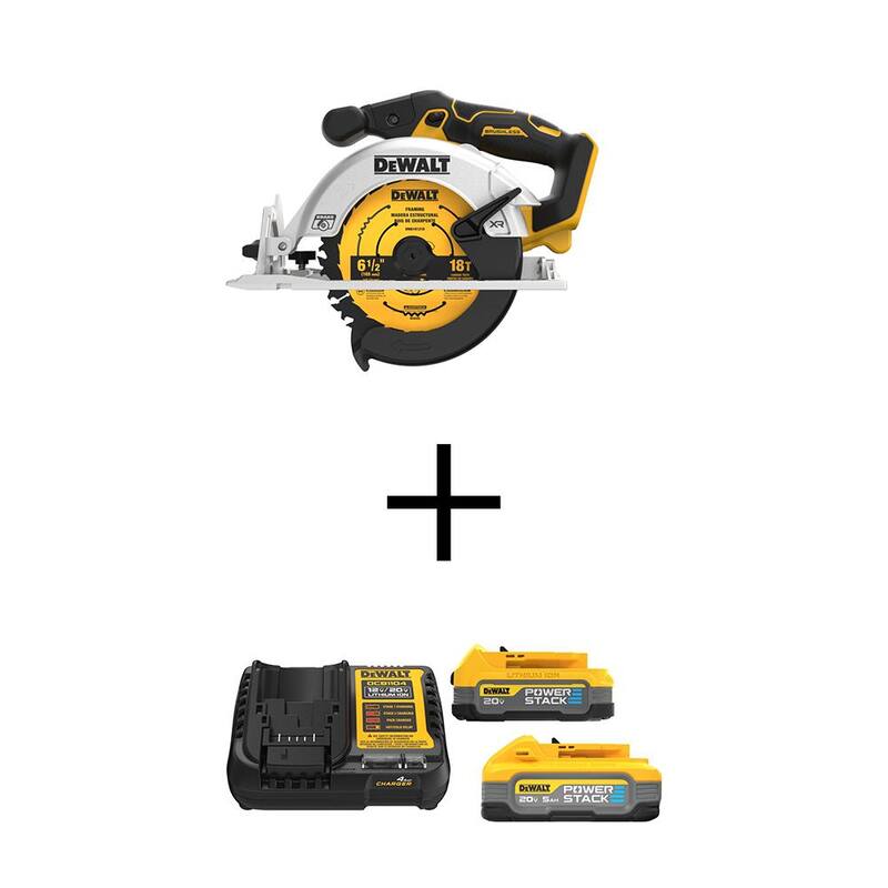 Sierra circular inalámbrica sin escobillas DEWALT 20V MAX de 6-1/2 pulgadas estilo Sidewinder con baterías de 5Ah y 1.7Ah y cargador - DCS565BWP315-2C