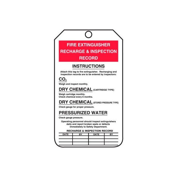 Accuform Accuform MGT208PTP Fire Extinguisher Recharge & Inspection Tag, RP-Plastic, 25/Pack - MGT208PTP