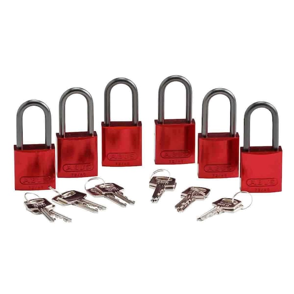 Brady Standard Safety Aluminum Padlocks 1.5 in Aluminum Shackle KD Red 6PK - 51370