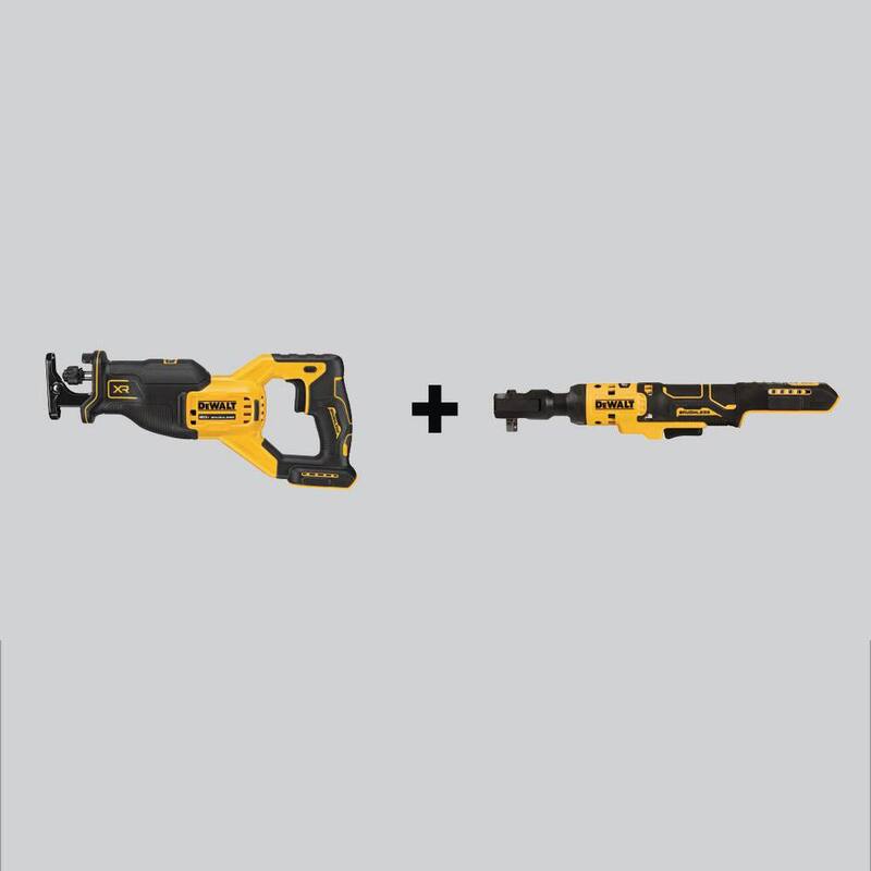 Sierra reciproca sin escobillas inalámbrica DEWALT 20V MAX XR y trinquete inalámbrico de 3/8 de pulgada ATOMIC 20V MAX (solo herramientas) - DCS382BWDCF513B