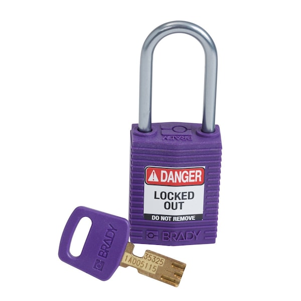 Brady Compact SafeKey Key Retaining Nylon Padlock 1.5in Aluminum Shackle KD Purple 1PK - CPT-PRP-38AL-KD