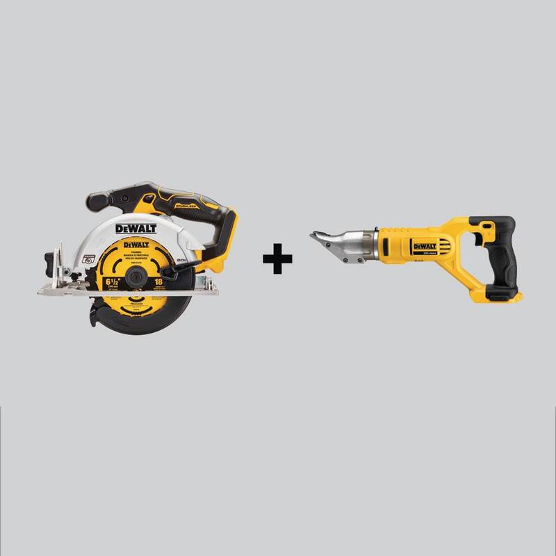 Si la marca del producto no es traducida: DEWALT 20V MAX Sierra Circular Inalámbrica sin Escobillas de 6-1/2 pulgadas y Tijeras inalámbricas de 18 calibres con cabezal giratorio de 20V MAX (solo herramientas) - DCS565BWDCS491B