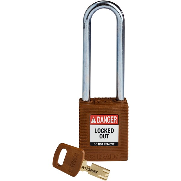 Brady Safekey Lockout Padlock Nylon Brown 3.0" Steel S - NYL-BRN-76ST-KD