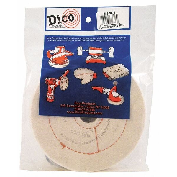 Dico Cushion Sewn Buffng Wheel, 6" dia. x 1/2" - 7000187