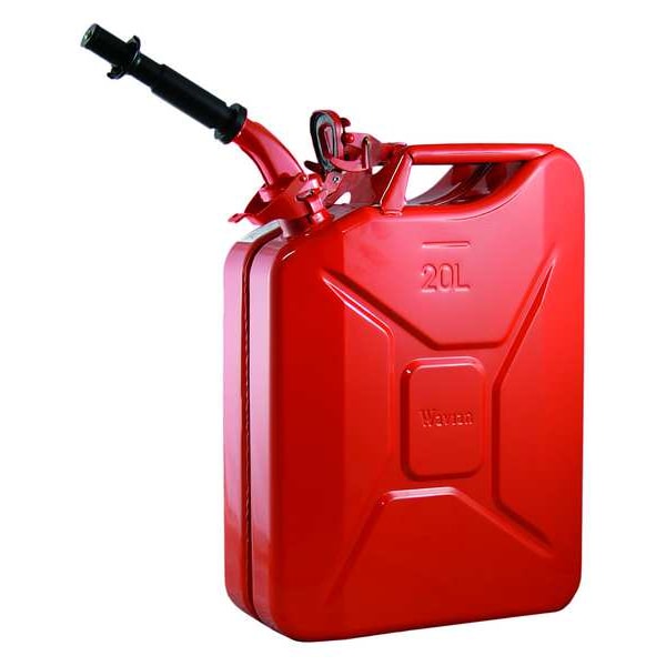 Wavian Gas Can, Cold Rolled Steel, 5.3 Gallon, Self-Venting, Includes Spout, 19 in H, Red - JC0020RVS