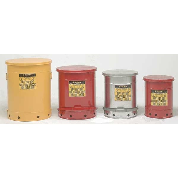 Justrite Oily Waste Can, 21 Gallon Capacity, Galvanized Steel, Red, Foot Operated Self Closing - 09700