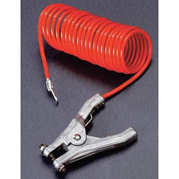 Zoro Select Insulated Coiled Grounding Wire, 10 ft, 3/16 in Dia, Hand Clamp & Terminal, Orange - RAC-10