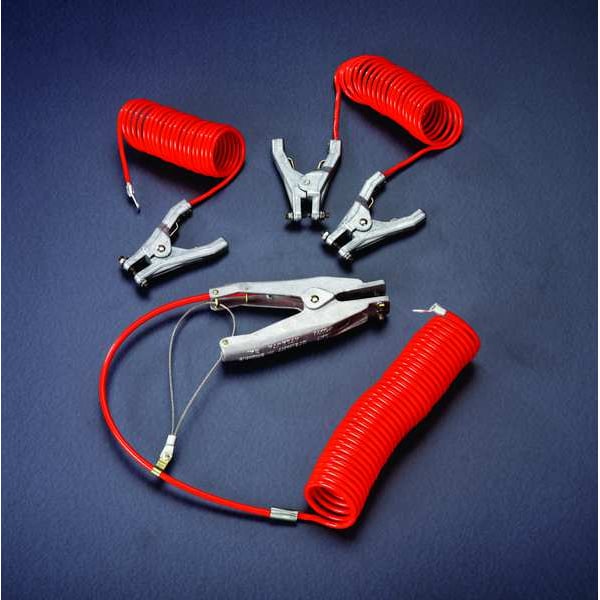 Zoro Select Insulated Coiled Grounding Wire, 10 ft, 3/16 in Dia, Hand Clamp & Terminal, Orange - RAC-10