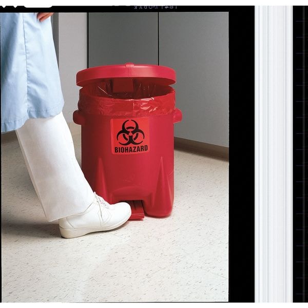 Eagle Mfg Biohazard Step On Waste Can, 6 Gallon Capacity, Polyethylene, Red, 13 1/2 in Width x 16 in Height - 943BIO