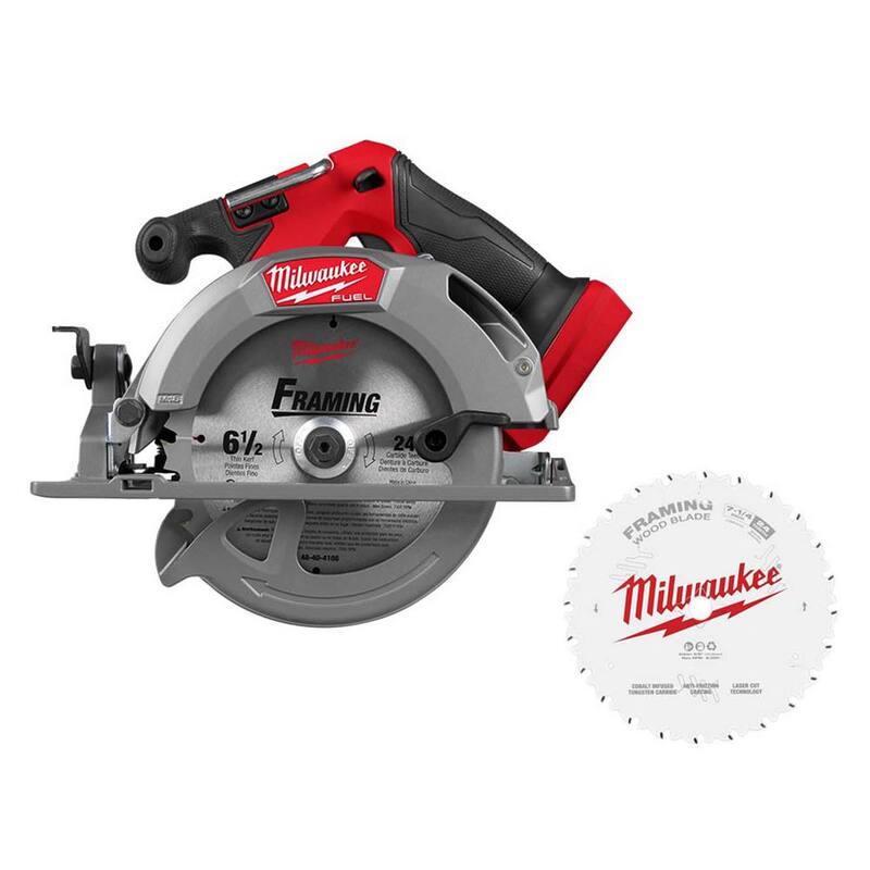 Sierra circular inalámbrica Milwaukee M18 FUEL 18V de 6-1/2 pulgadas con motor sin escobillas de iones de litio (Herramienta solamente) con hoja de carburo de 24 dientes para marcos - 2833-20-48-40-0720