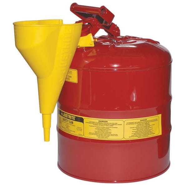 Justrite Safety Can, Steel, 5 gal, Red, 11 3/4 in Dia., Flammables - 7150100